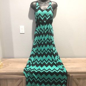 SOLD! Chevron Black and Teal Maxi Dress